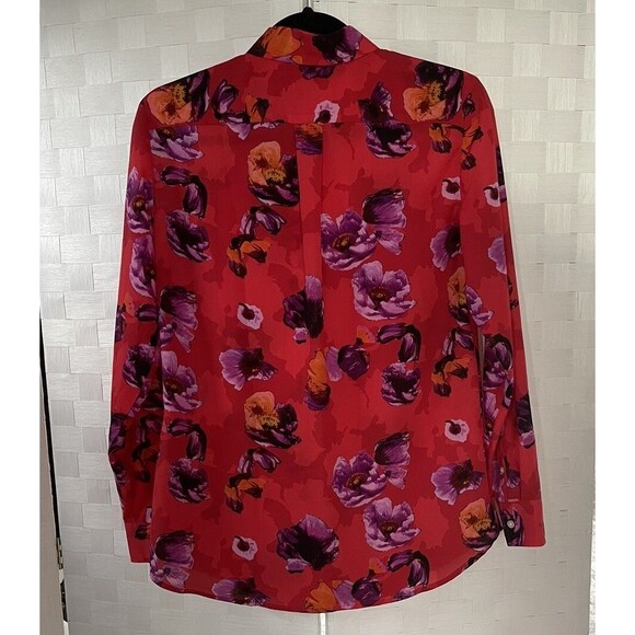 Banana Republic Woman’s Sheer Button Up Size Small Dillon Shirt Floral Red - Picture 4 of 10